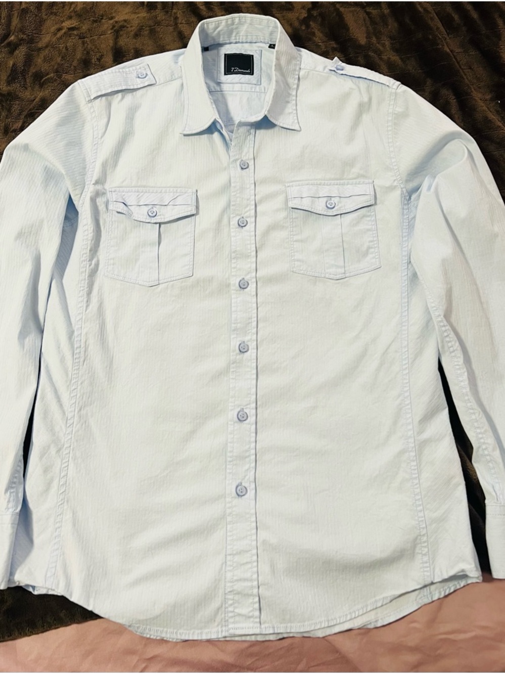 7 Diamonds Light Blue Epaulette Button Down L